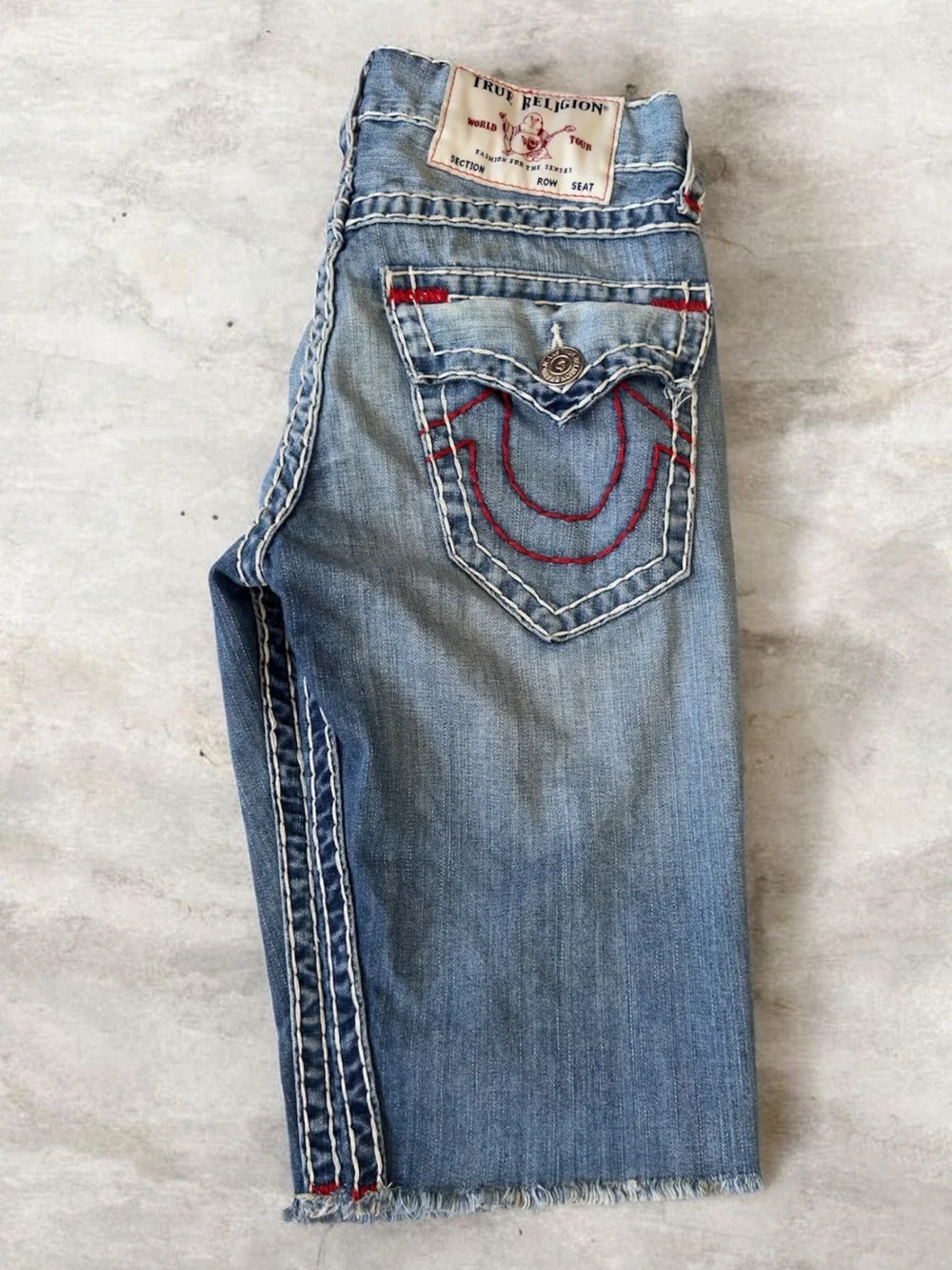 The True Religion Ricky Men's/Women’s Shorts in White/Red Stitching